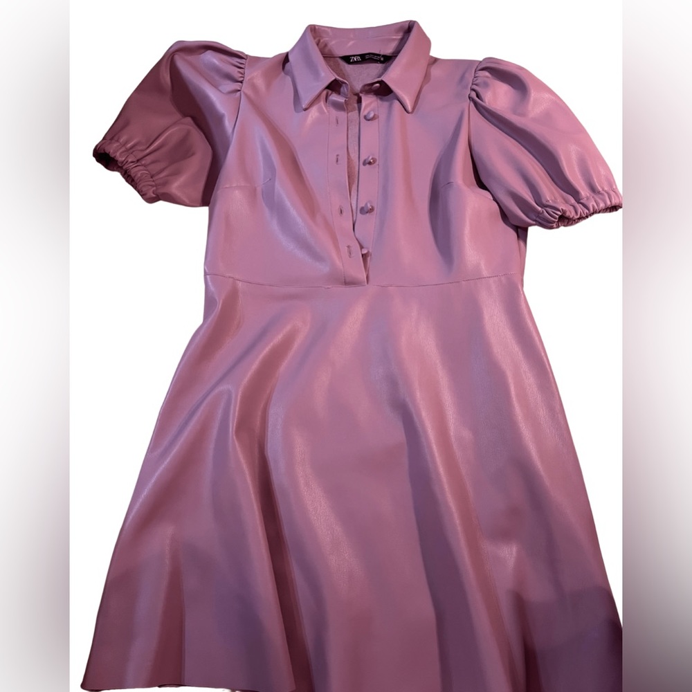ZARA PURPLE BUTTON DOWN LEATHER/PLEATHER DRESS